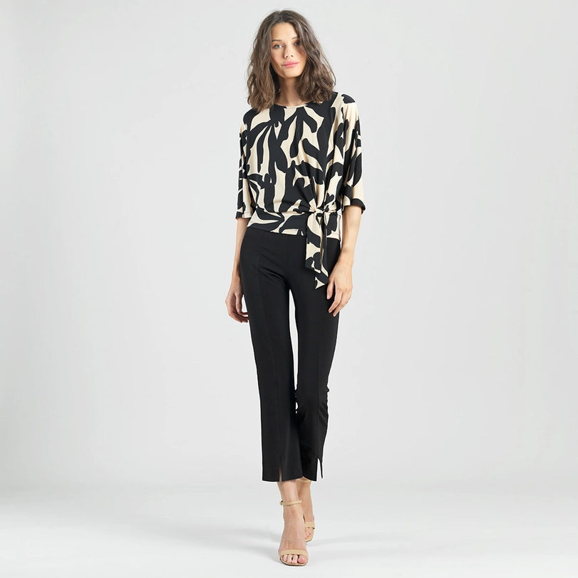 Leaf Print Soft Knit Side Tie Top