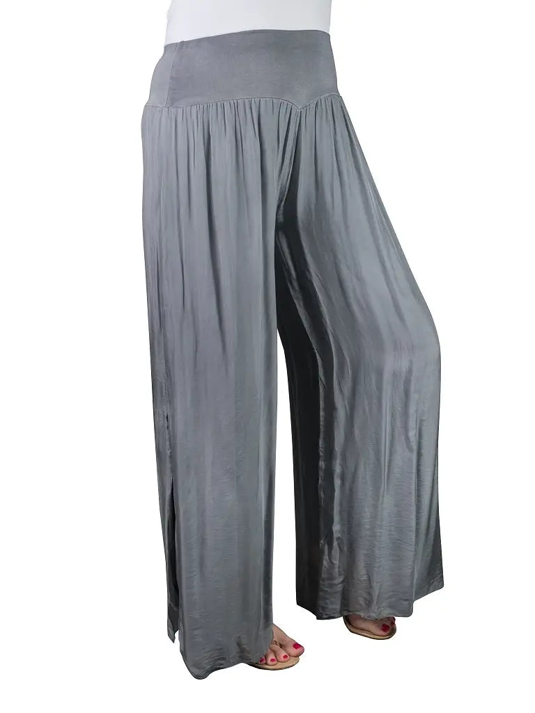 Eva Silk Side Slit Pant - Med Gray