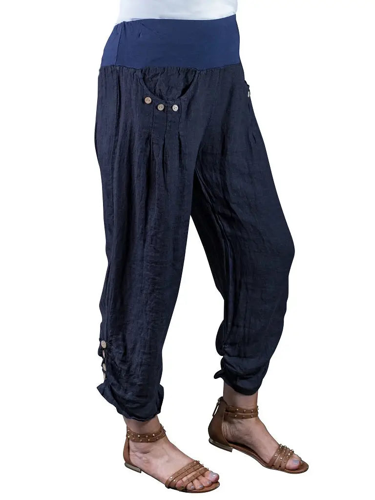 Georgia Side Ruche Linen Pant