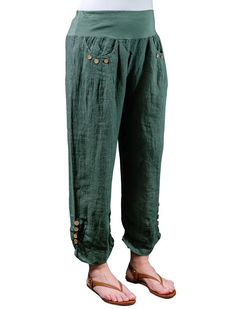 Georgia Side Ruche Linen Pant
