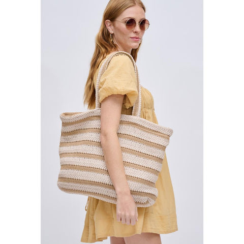 Ophelia Striped Summer Tote in Ivory Natural