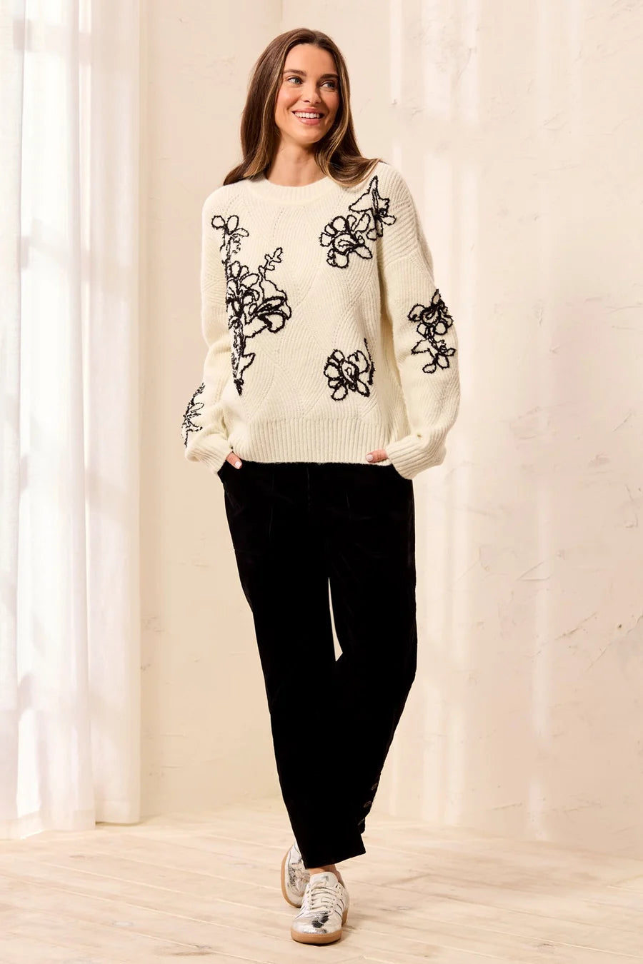 Embroidered Floral Knit Sweater