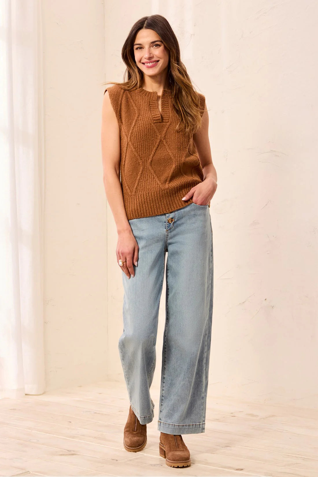 Split Neck Sleeveless Sweater