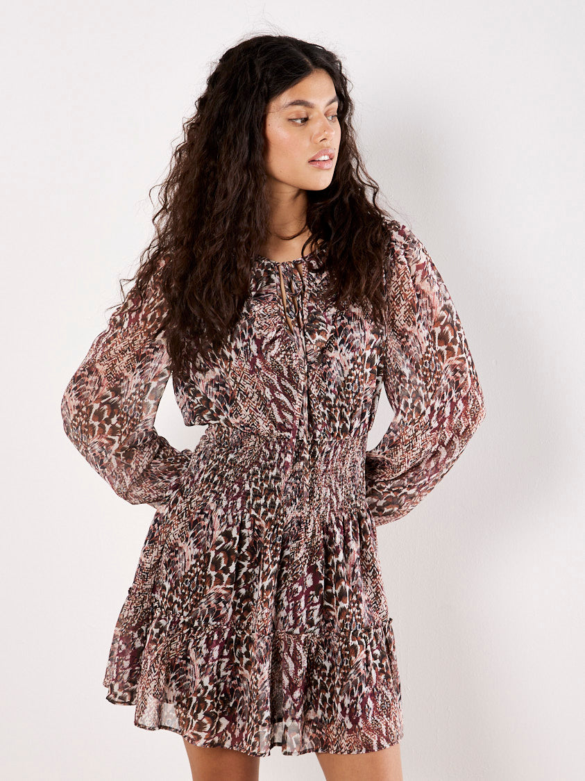 Feather Patchwork Ruffle Dress