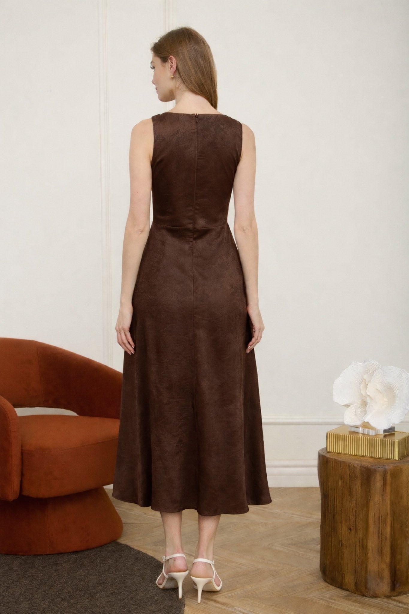 V-Neck A-Line Midi Dress