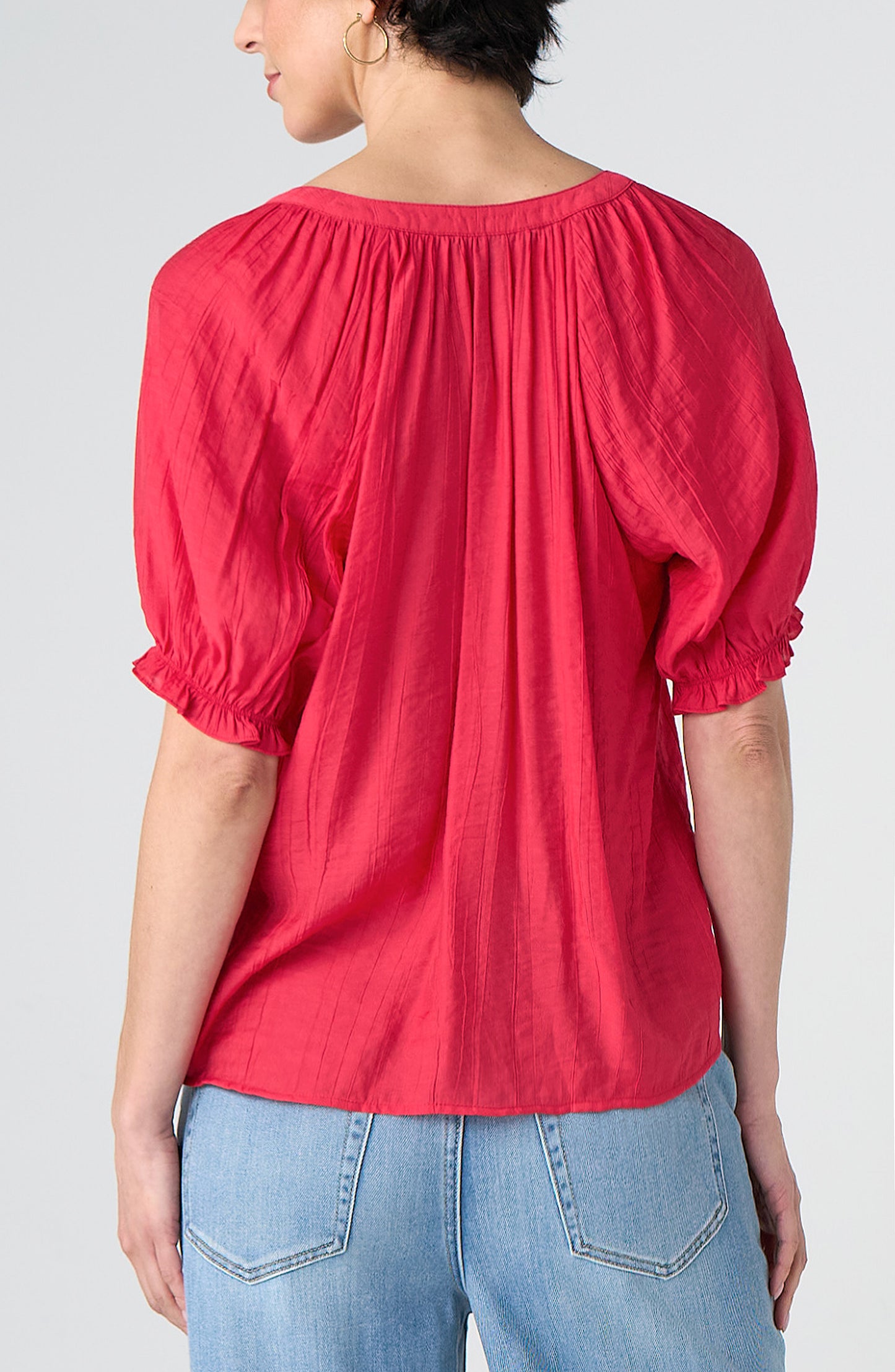 Short Sleeve Half Placket Woven Blouse