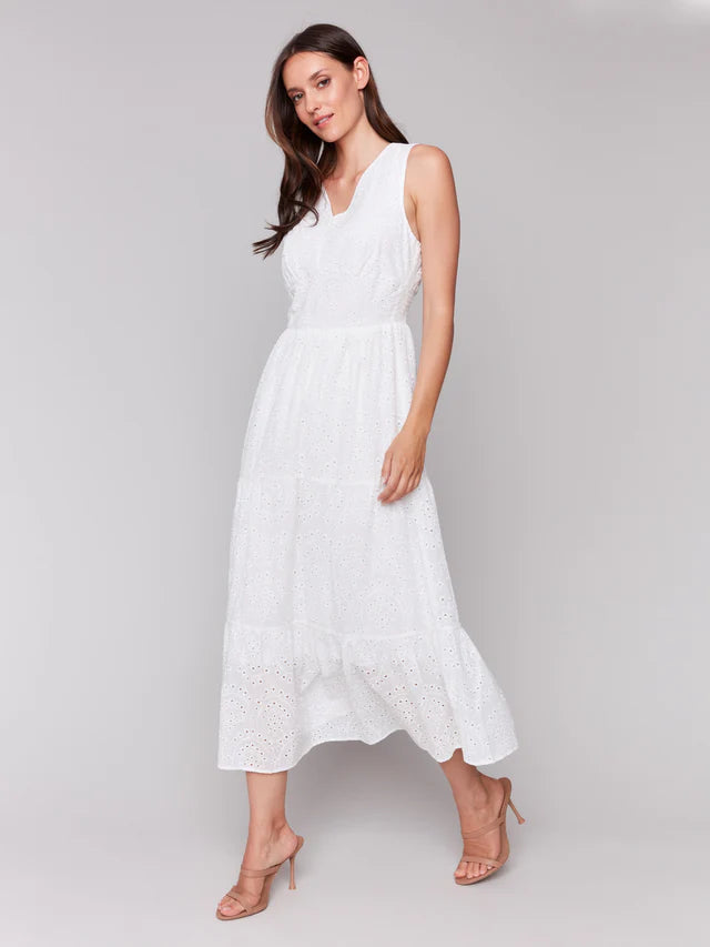Long Sleeveless Eyelet Dress