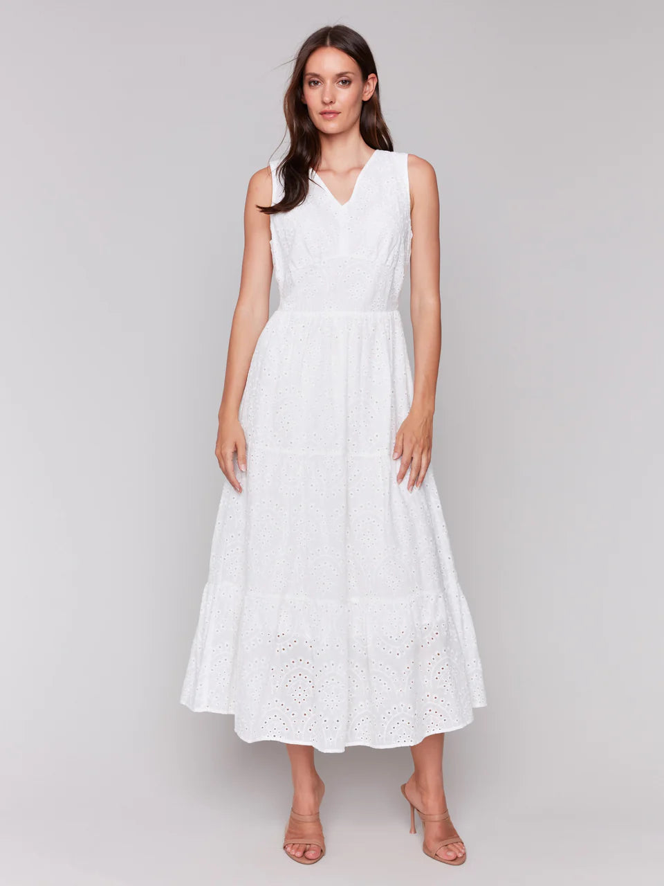 Long Sleeveless Eyelet Dress