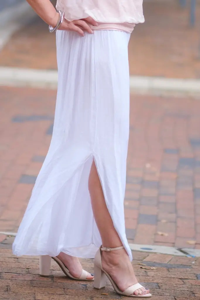 Eva Silk Side Slit Pant - White