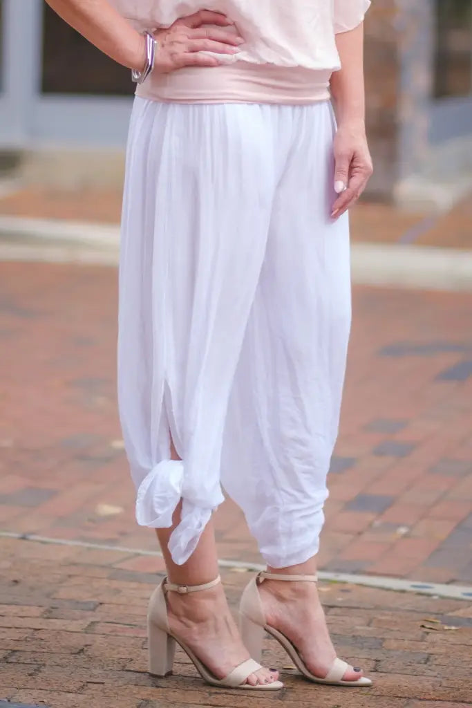 Eva Silk Side Slit Pant - White