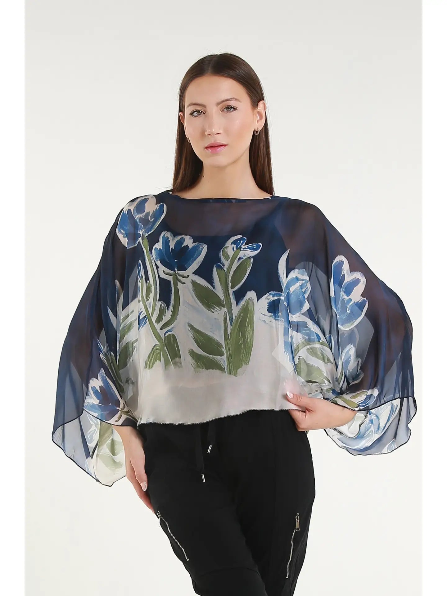 Sofita Flower Cropped Silk Kaftan