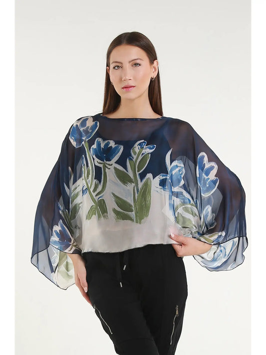 Sofita Flower Cropped Silk Kaftan