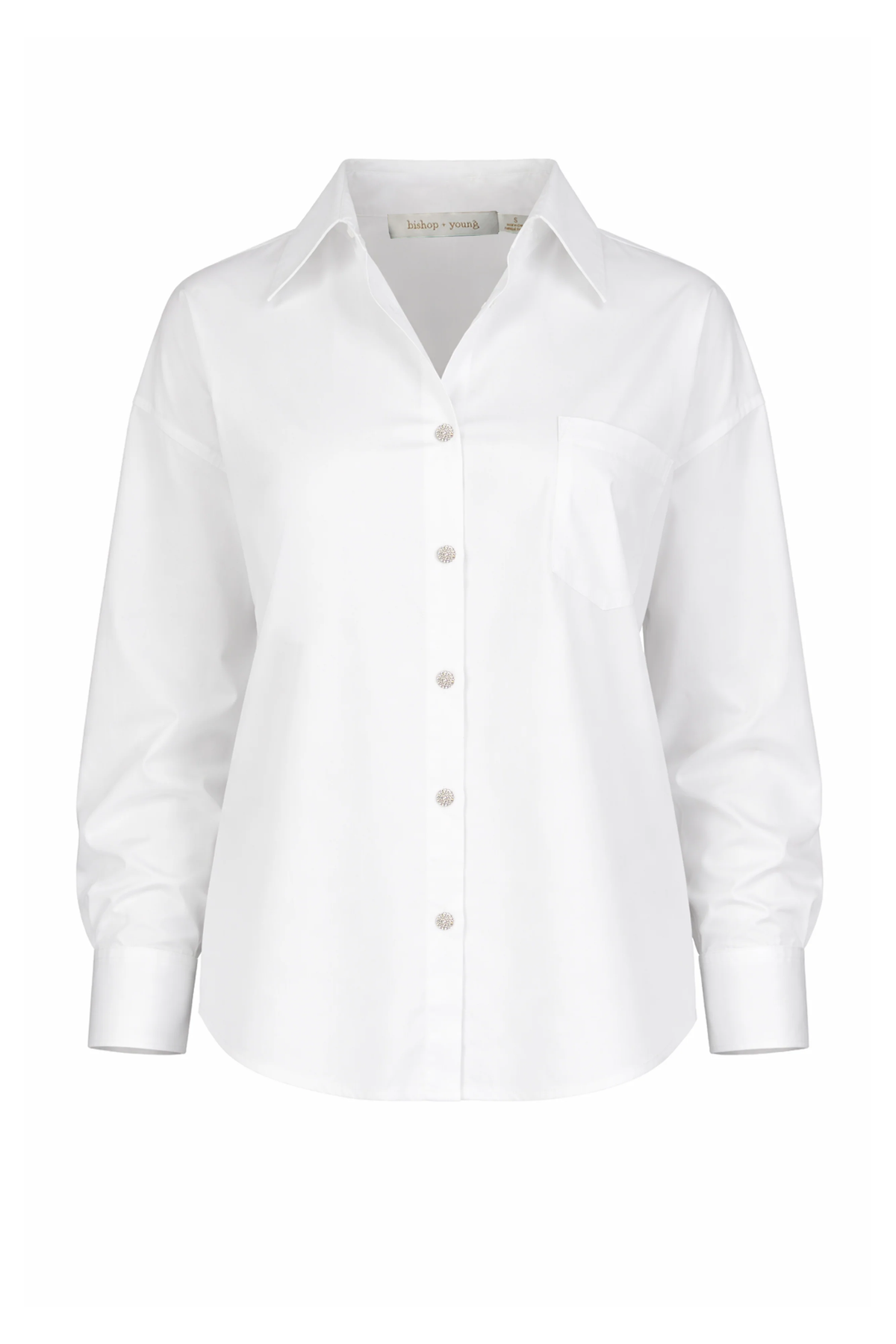 Modern Poplin Shirt with Rhinestone Buttons