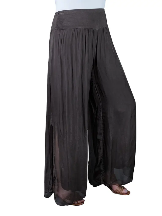 Eva Silk Side Slit Pant - Espresso