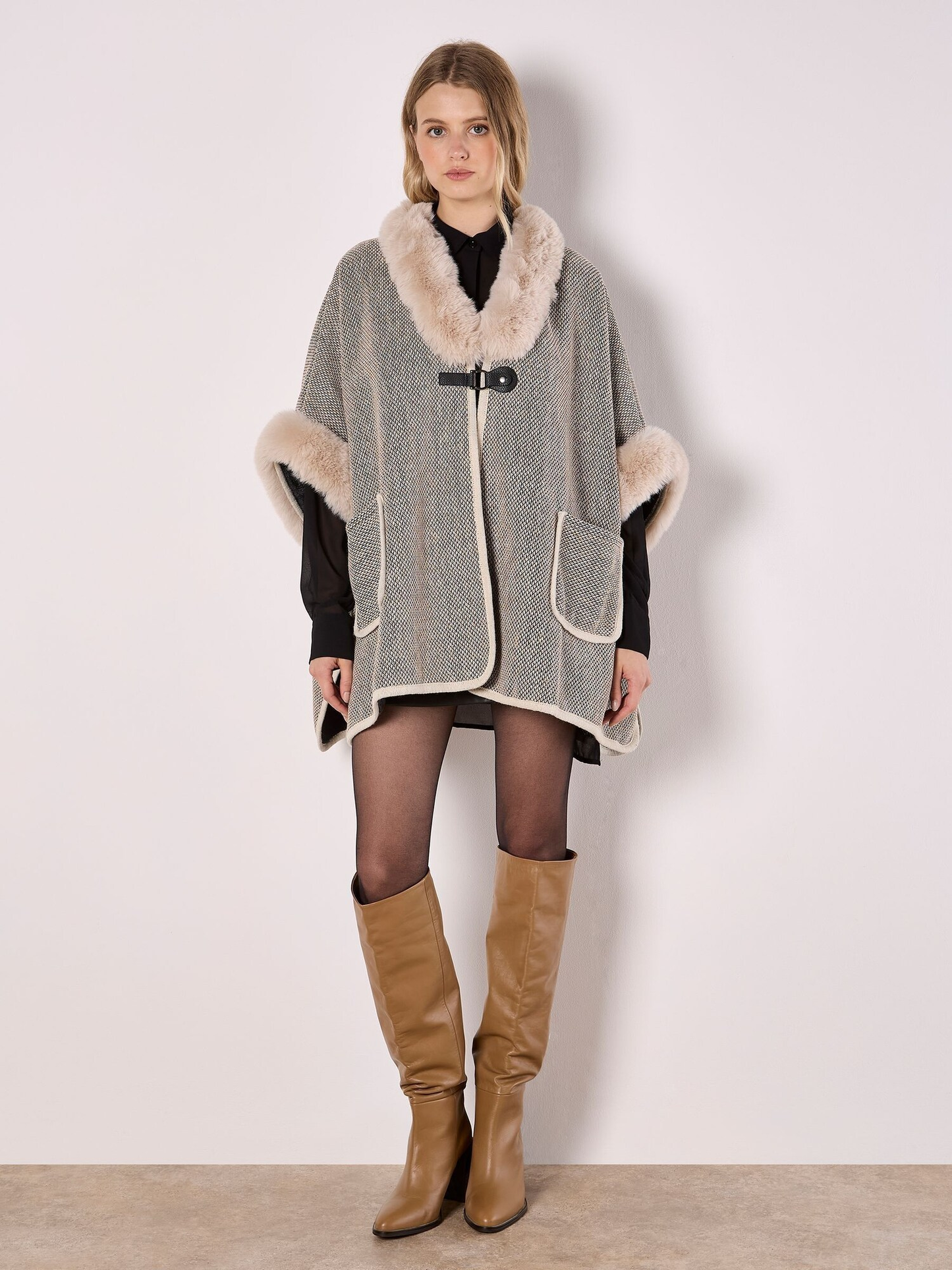 Fur Trim Side Slit Cape
