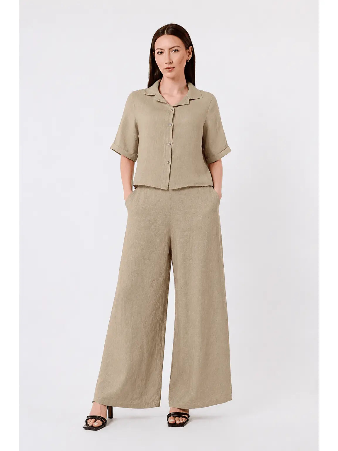 Milena 3/4 Sleeve Button Front Linen Top