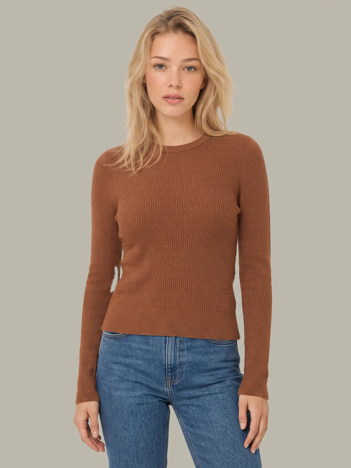 Leni Novelty Rib Long Sleeve Crewneck