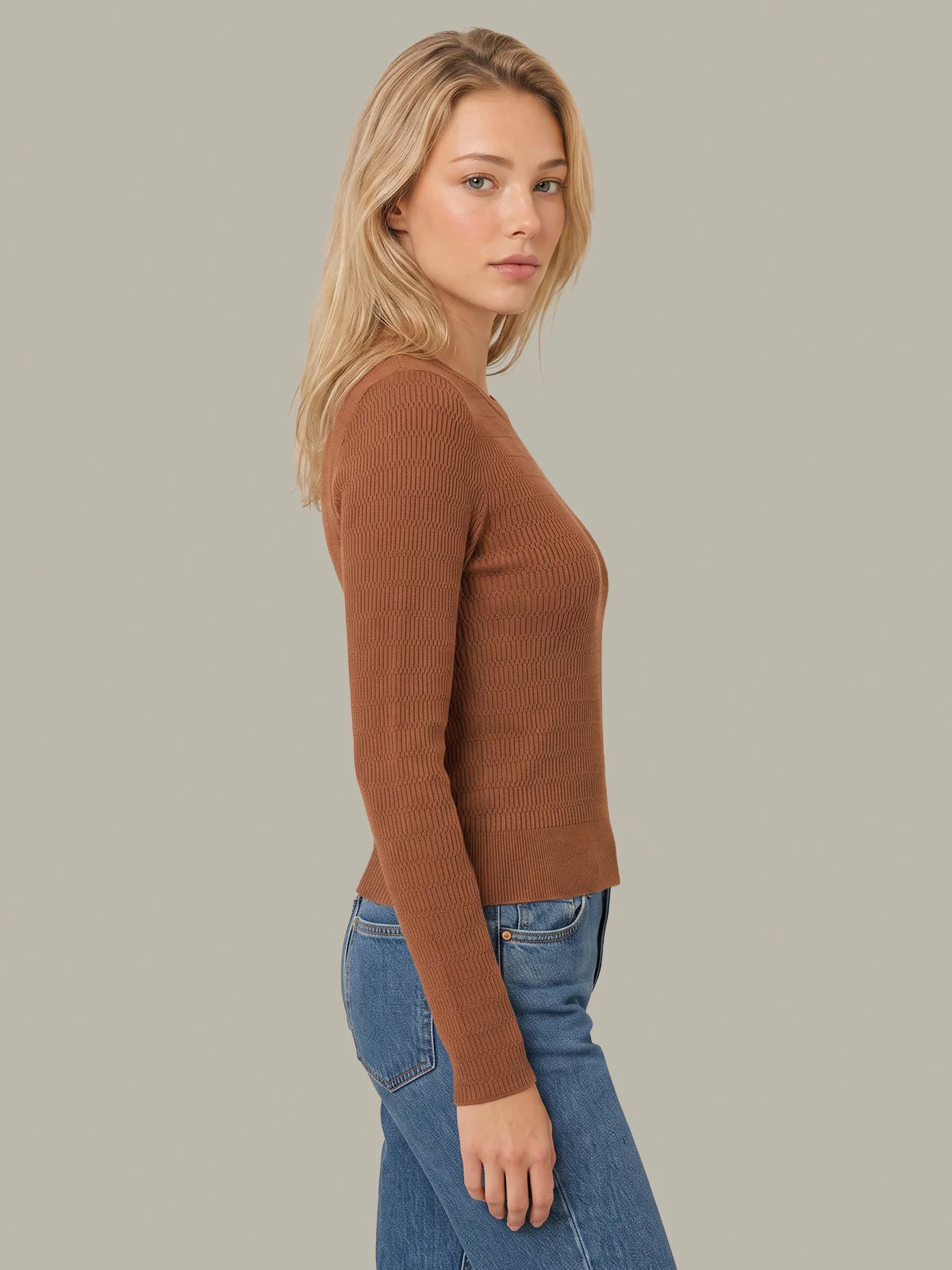 Leni Novelty Rib Long Sleeve Crewneck