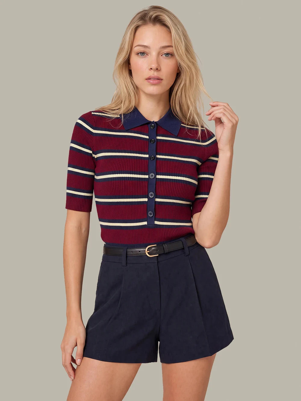 Imogen Rib Stripe Fitted Polo