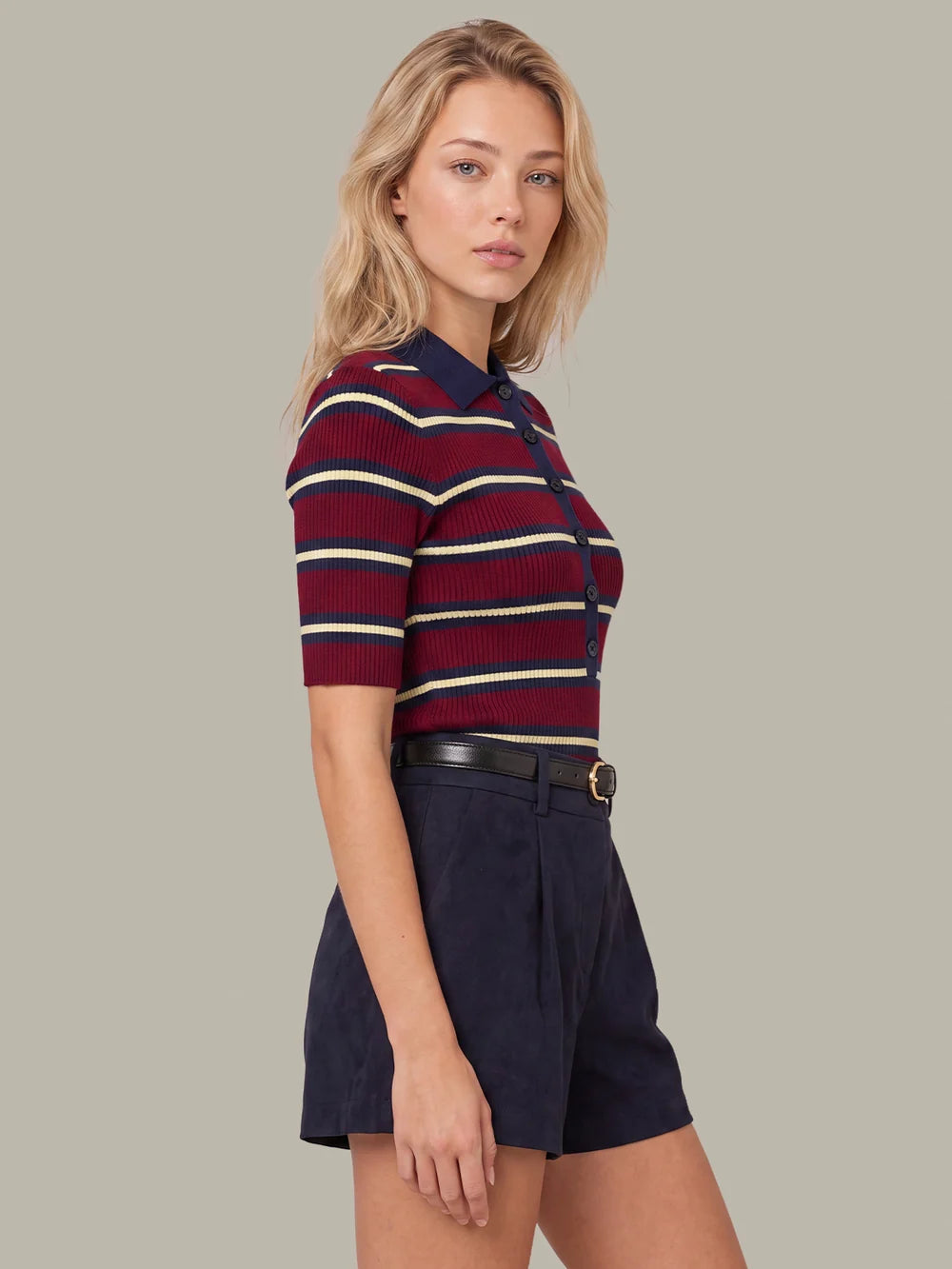 Imogen Rib Stripe Fitted Polo
