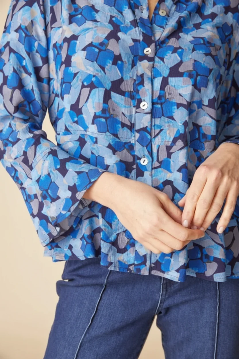 Rayon Crepe Painted Stone Flounce Shirt