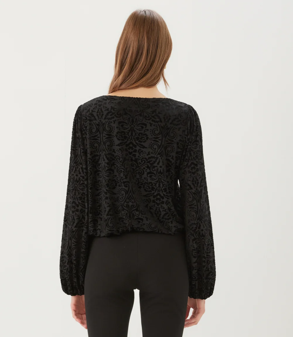 Velvet Burnout Boatneck Top Blouson Sleeve
