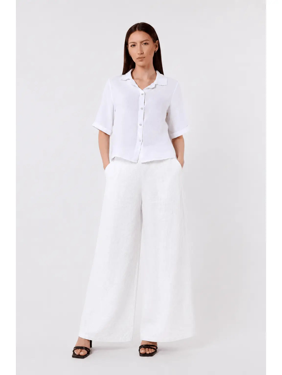 Milena 3/4 Sleeve Button Front Linen Top