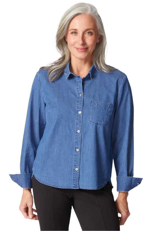 Perfect Travel Denim Shaped Hem Shirt