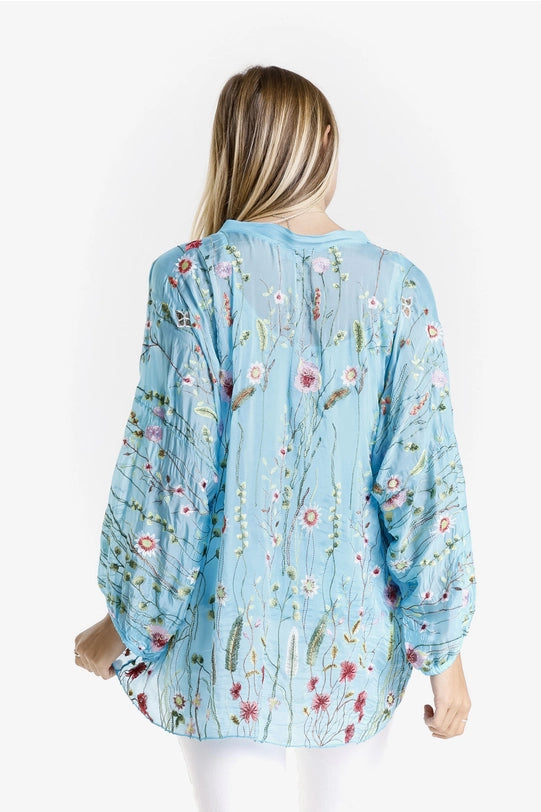 Garden Viola 3/4 Sleeve Embroidered Blouse