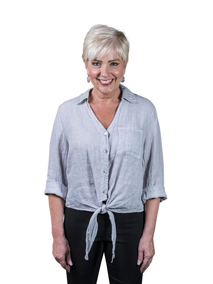 Alejandra Linen Tie Front Blouse