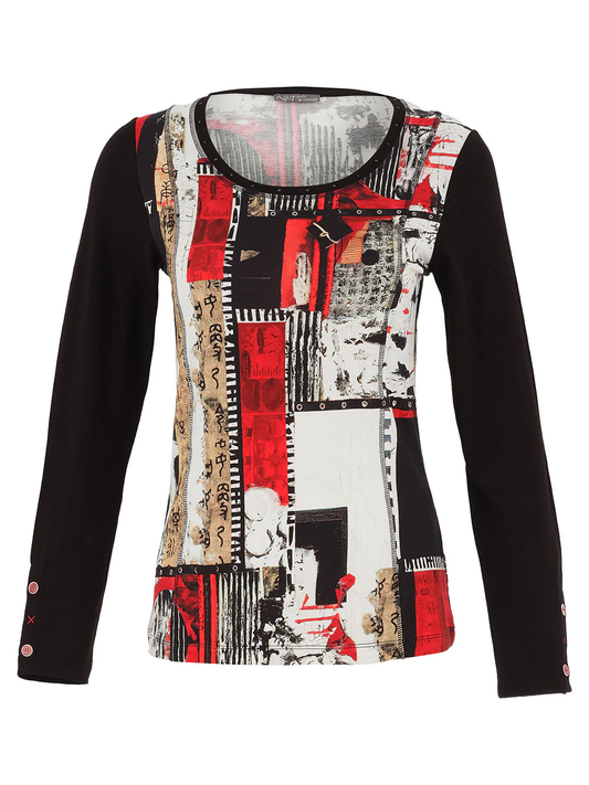 Abstract Patchwork Print Long Sleeve Top