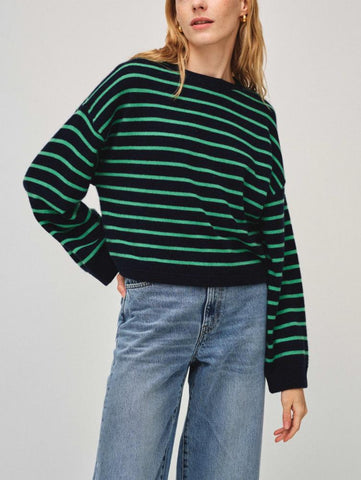 Cashmere Drop Shoulder Striped Sweatshirt