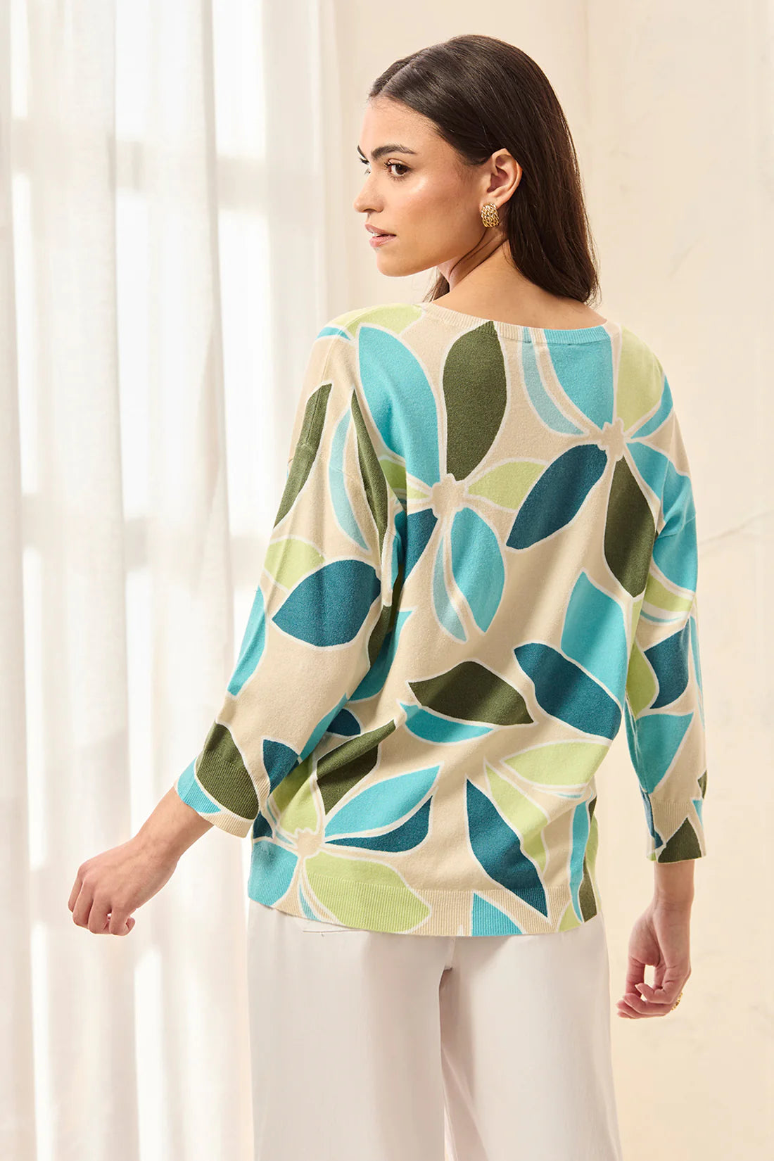 3/4 Sleeve Crewneck Sweater