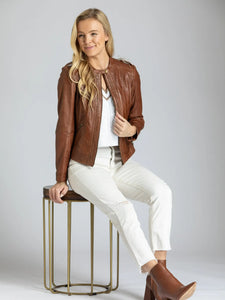 Classic Zip Front Leather Jacket with Braided Detail