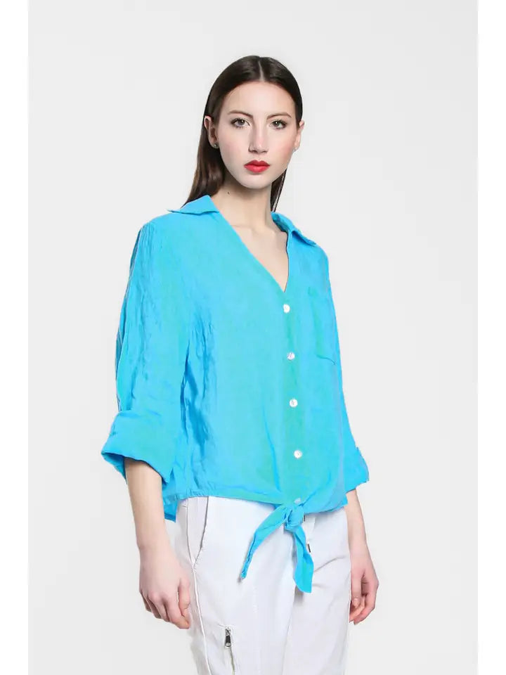 Alejandra Linen Tie Front Blouse