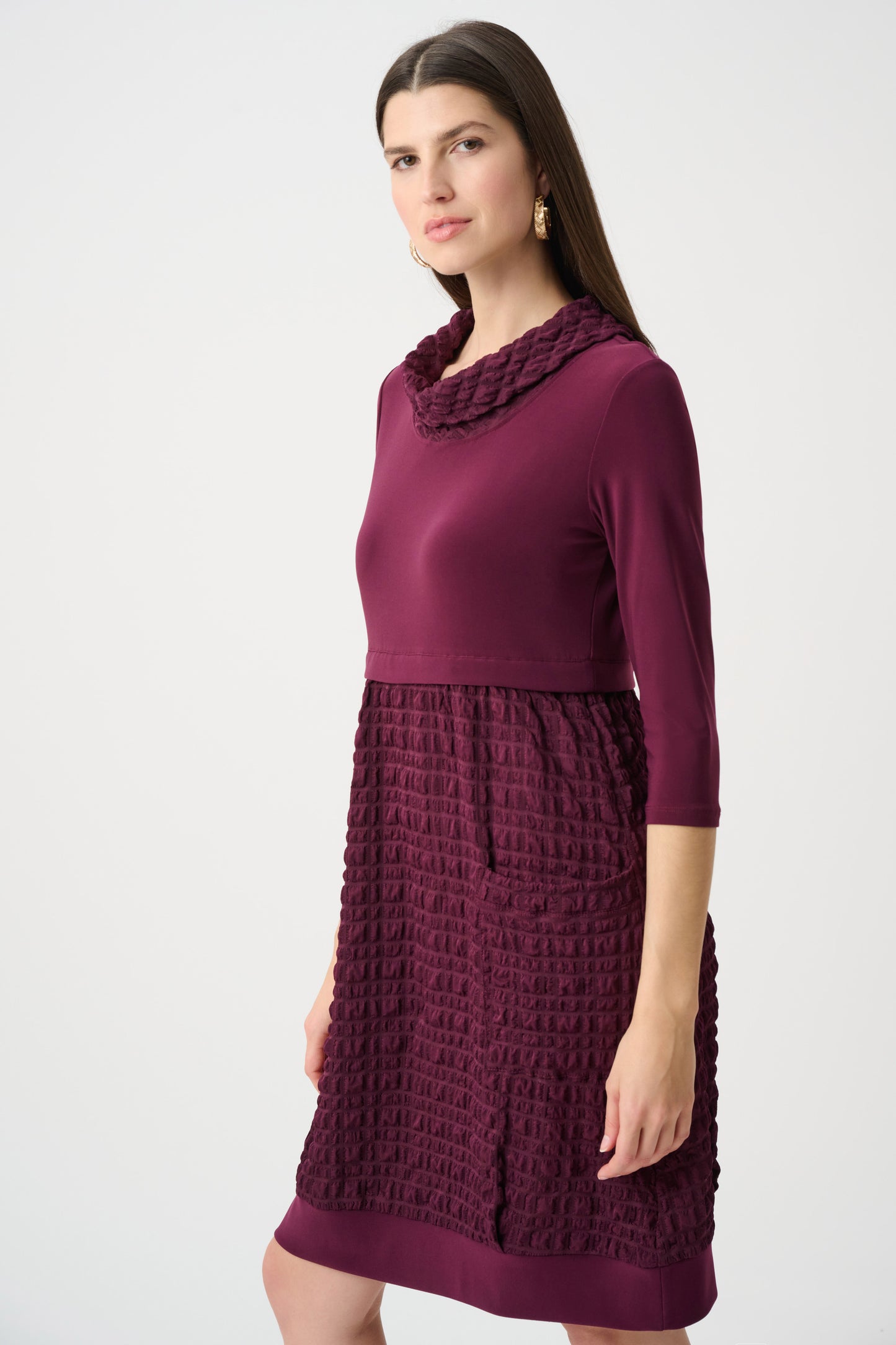 Jacquard and Silky Knit Cocoon Dress