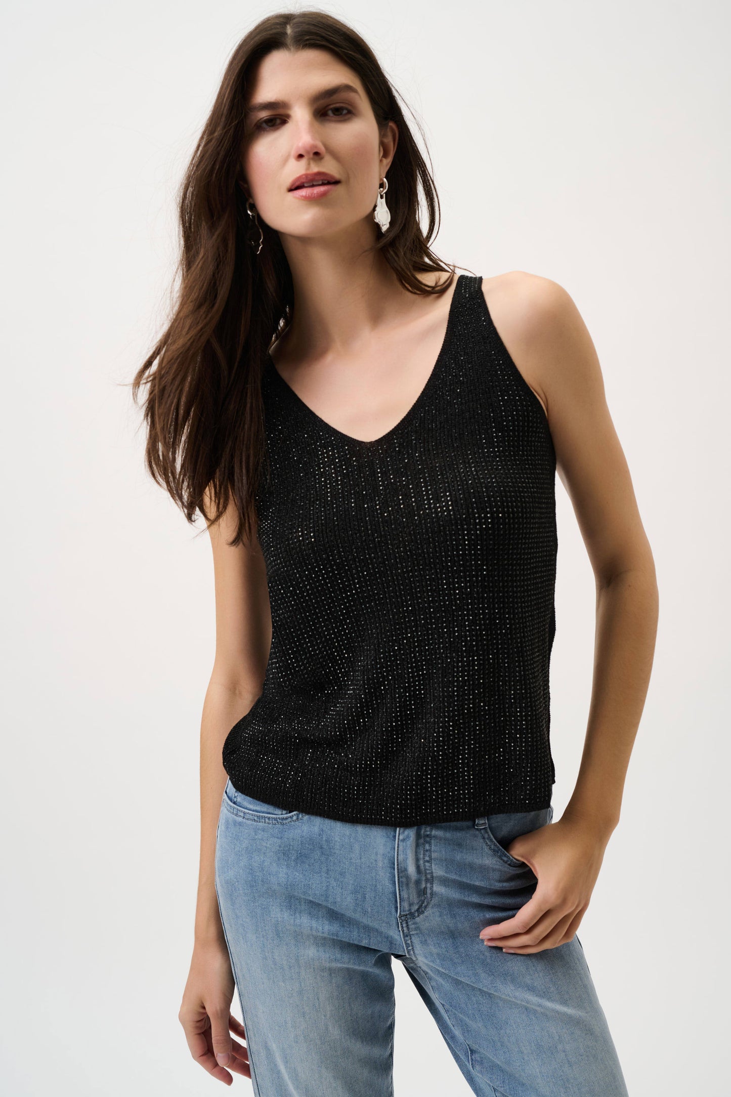 Metallic Knitted  Camisole with Rhinestones