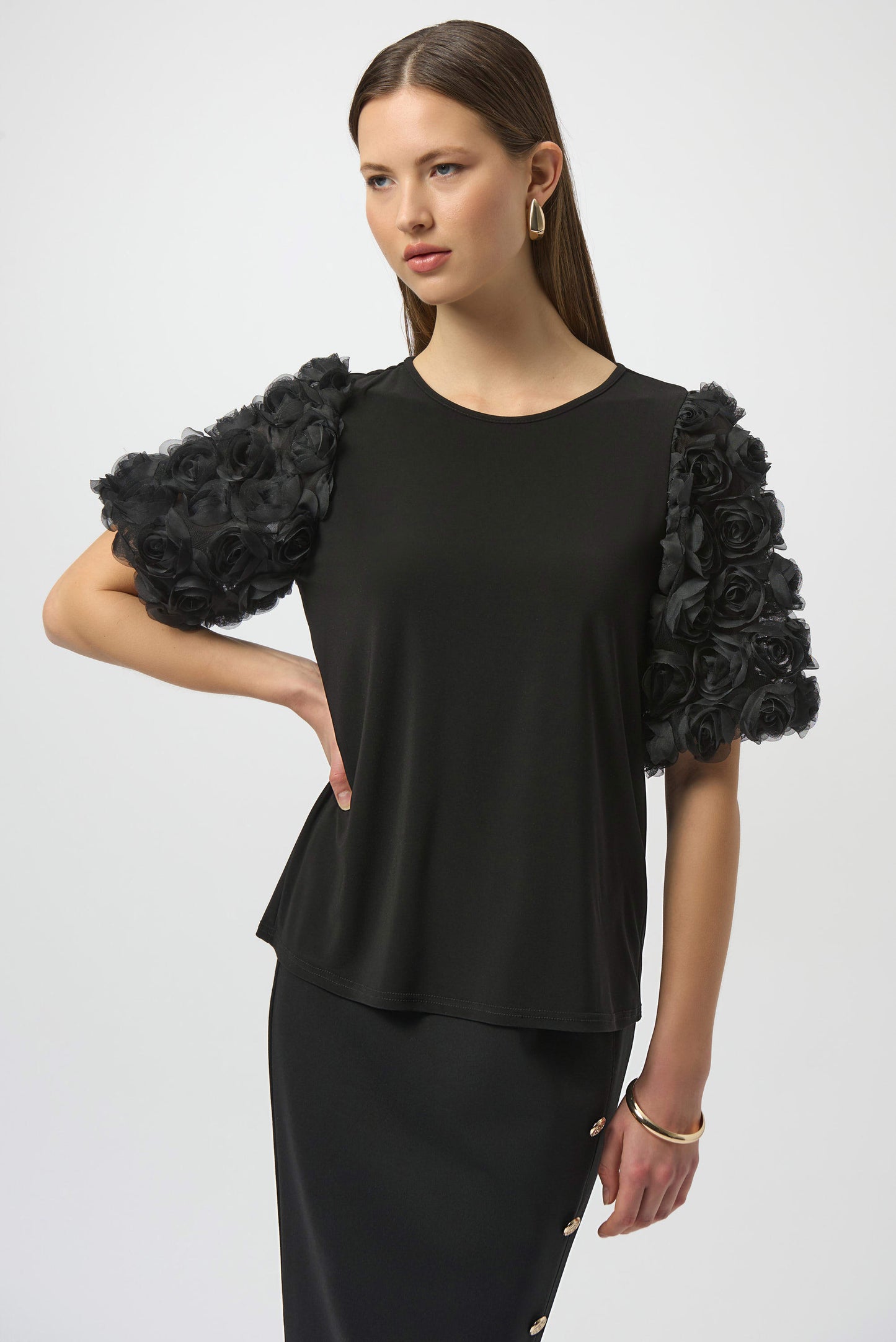 Silky Top with Rosette Sleeves