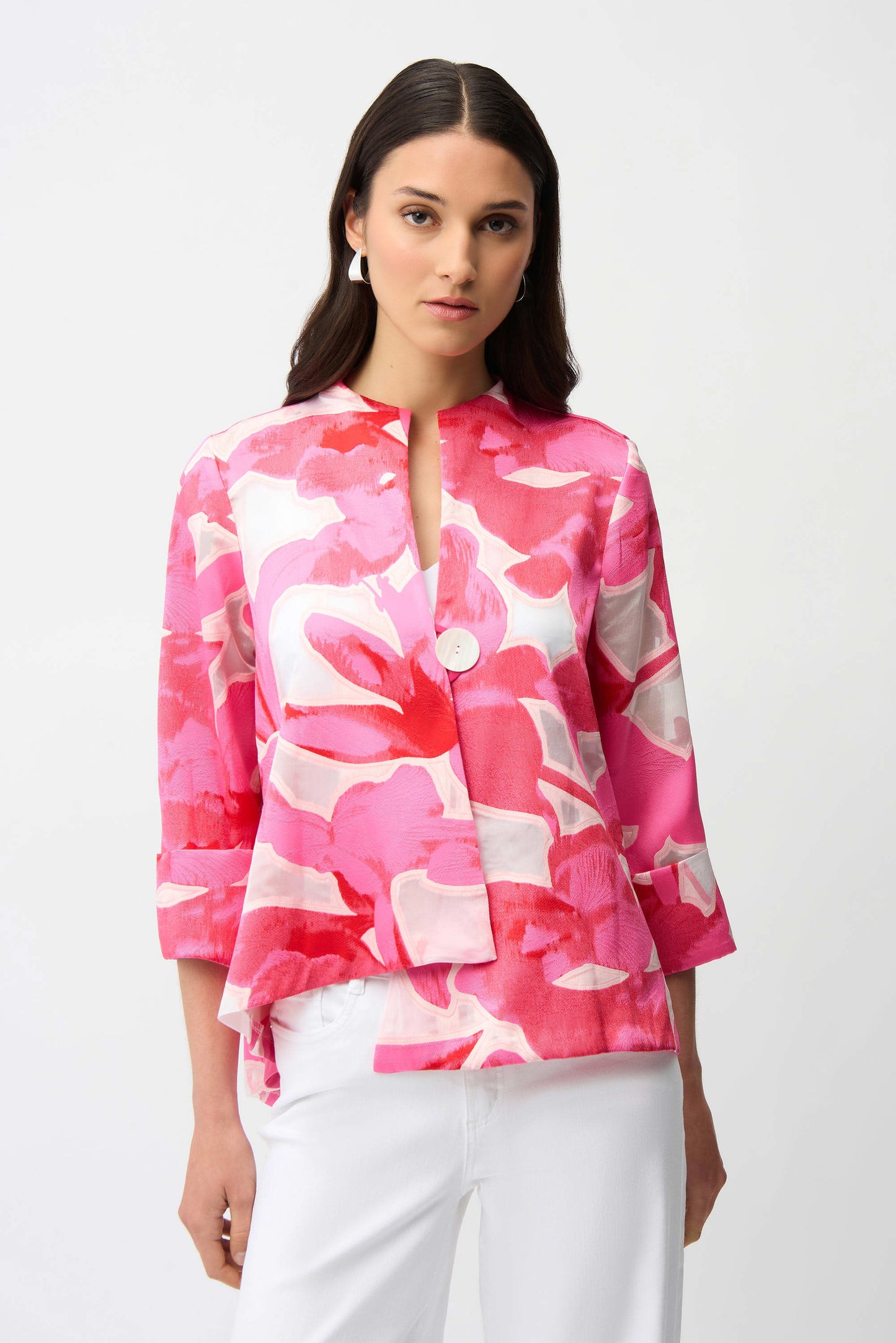 Novelty Jacquard Floral Print Swing Jacket