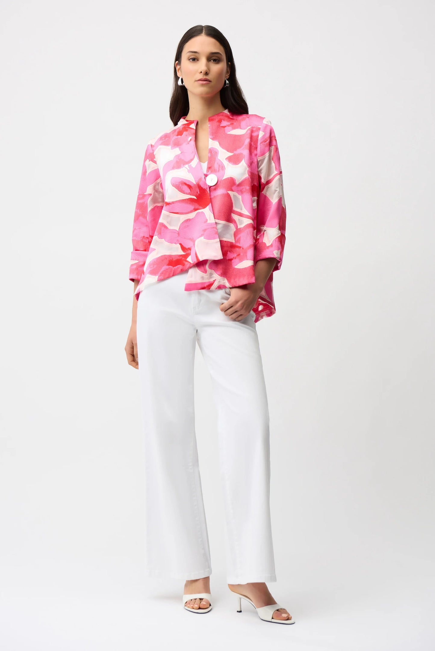 Novelty Jacquard Floral Print Swing Jacket