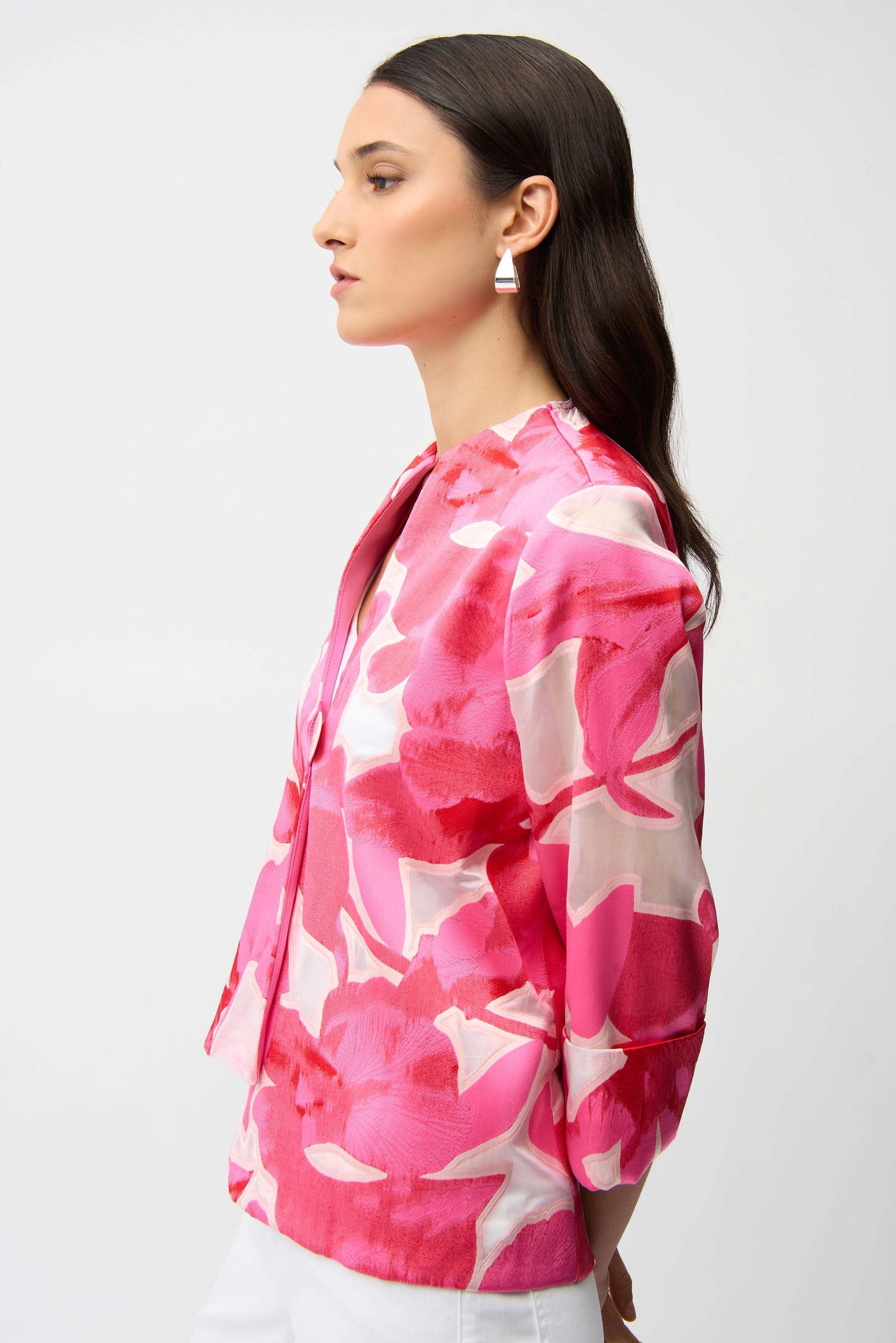 Novelty Jacquard Floral Print Swing Jacket