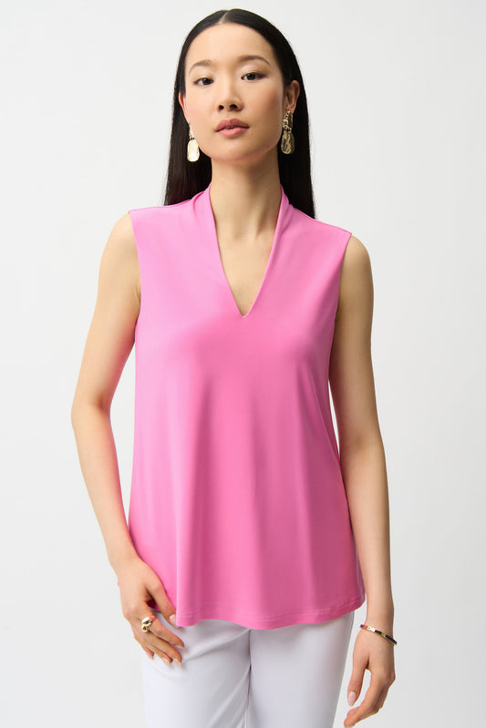 Silky Knit Sleeveless V-Neck Trapeze Top
