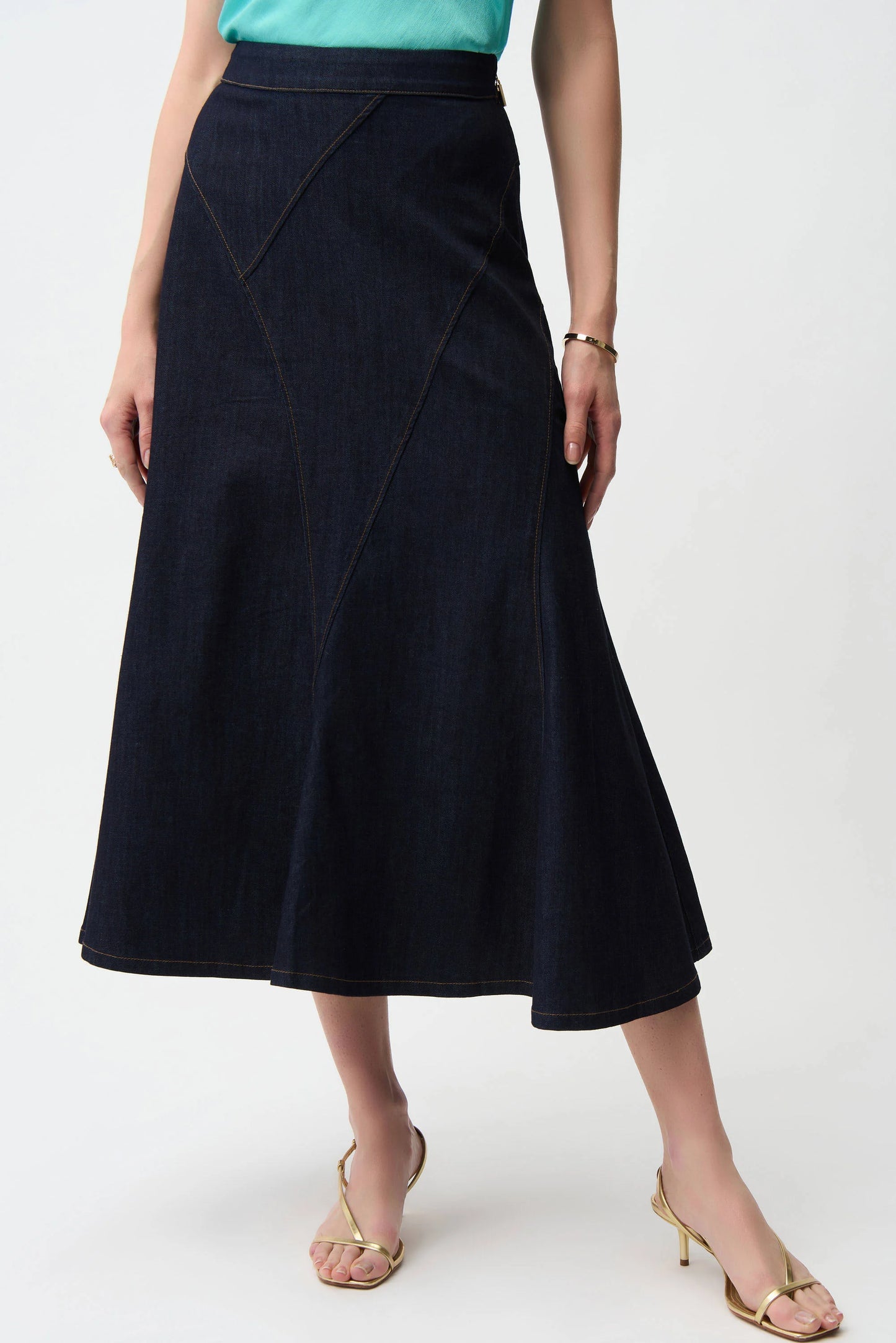 Denim Flare Skirt with Exposed Zipper