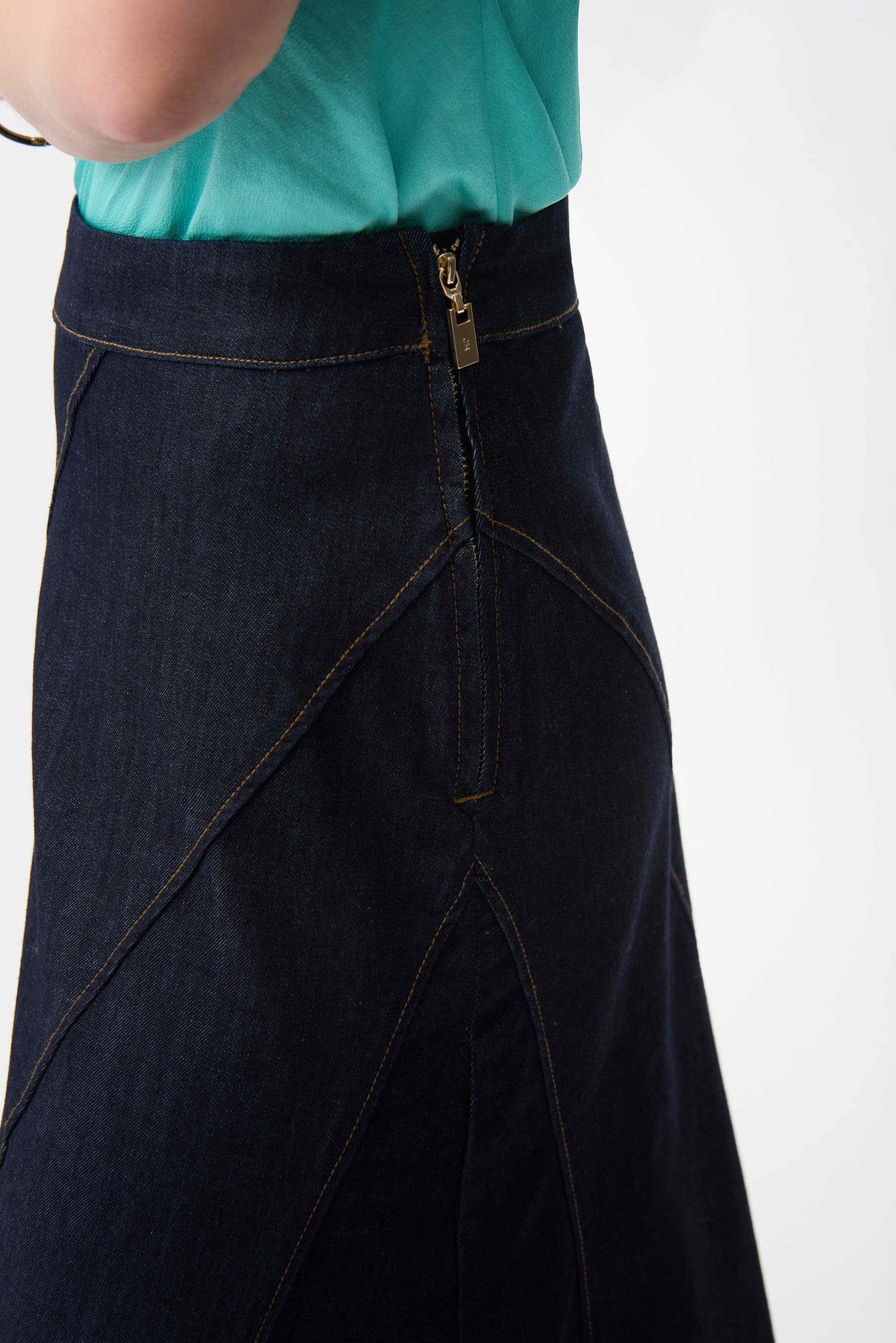 Denim Flare Skirt with Exposed Zipper