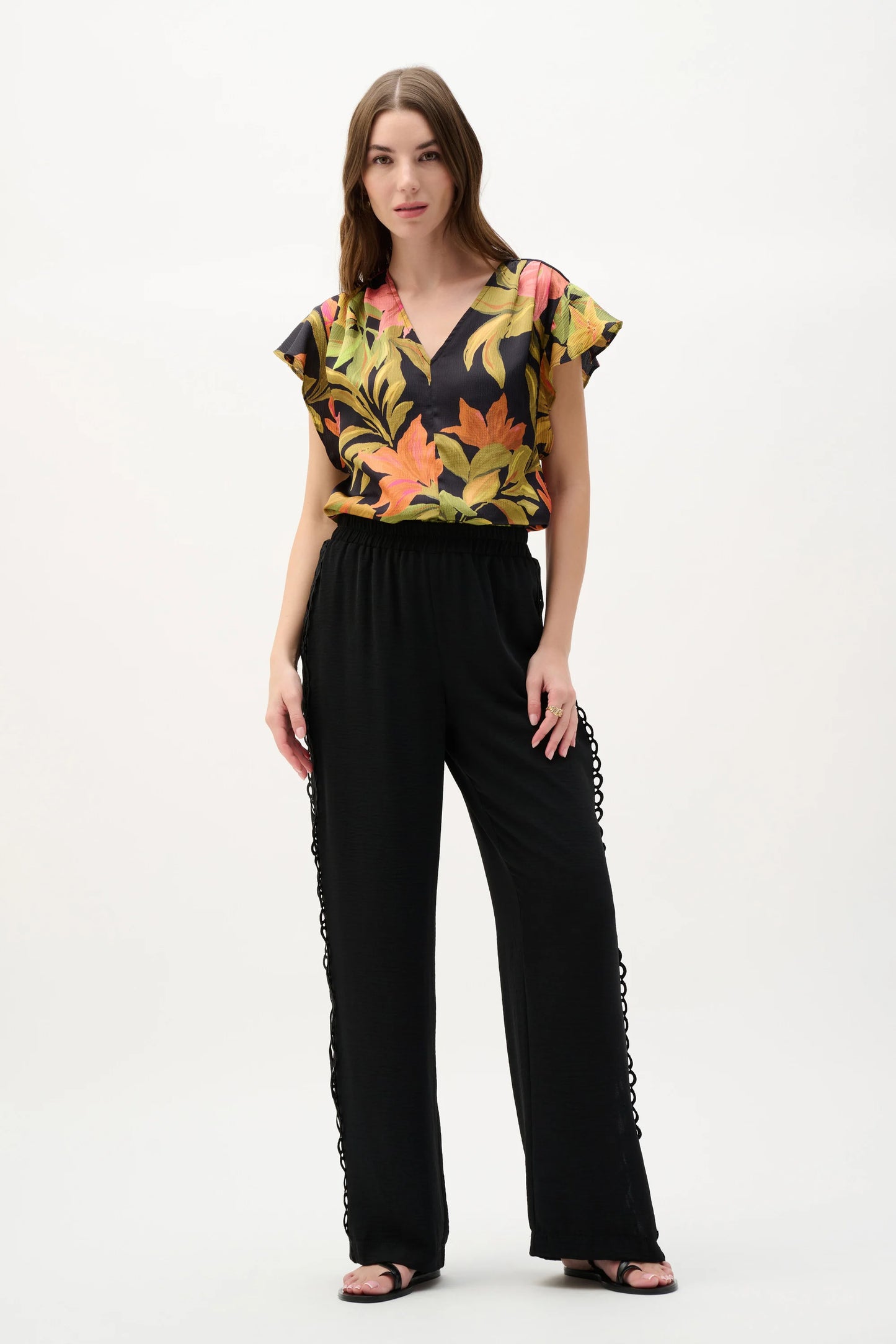 Satin Tropical Print Top