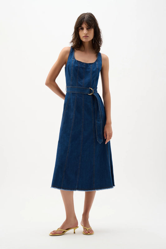 Denim Fit & Flare Midi Dress