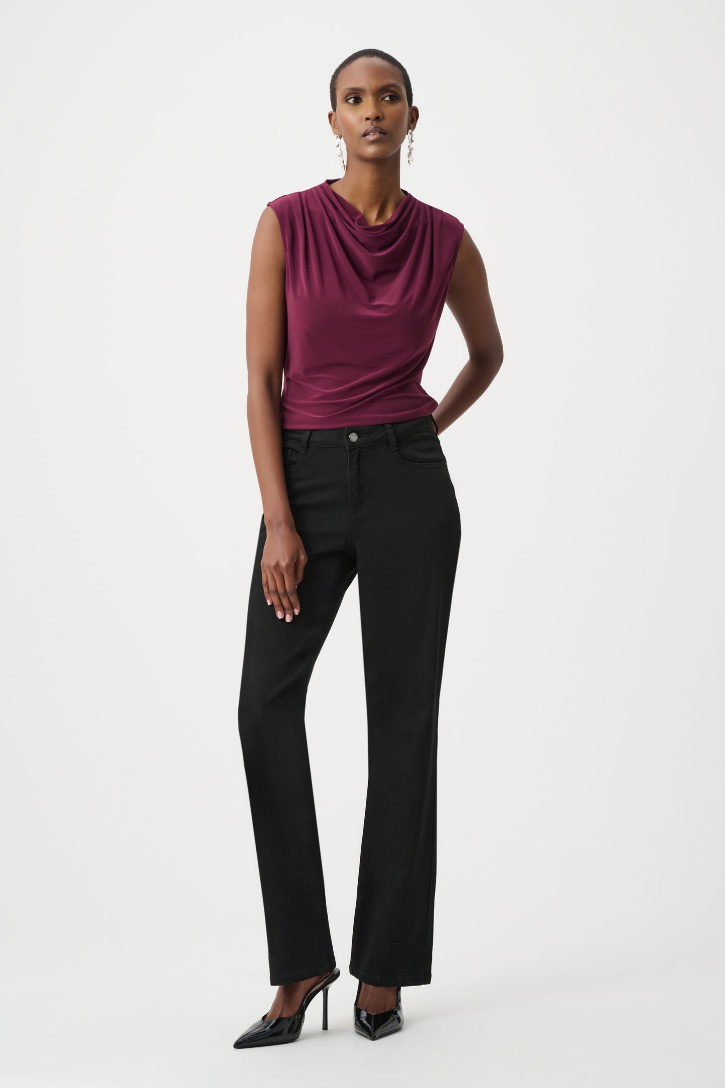 Silky Knit Sleeveless Cowl-Neck Top
