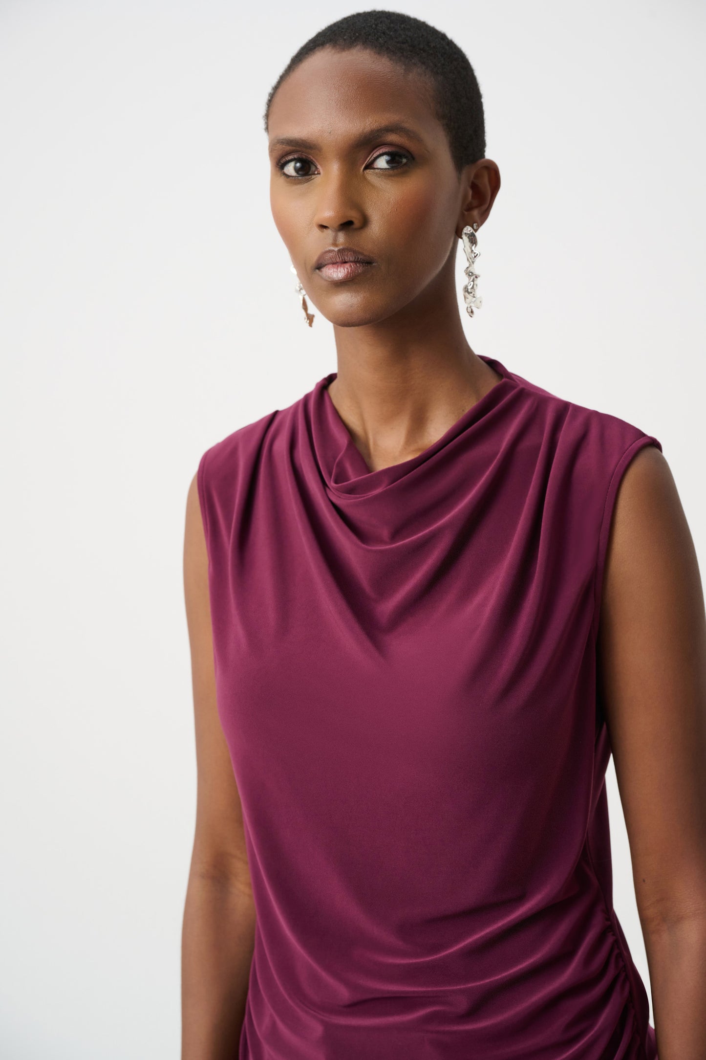 Silky Knit Sleeveless Cowl-Neck Top