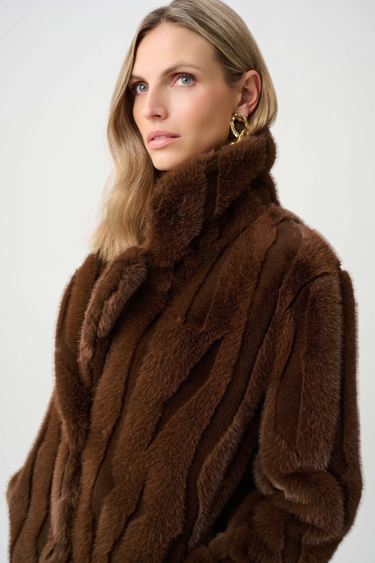 Textured Faux Fur Notch Collar Coat