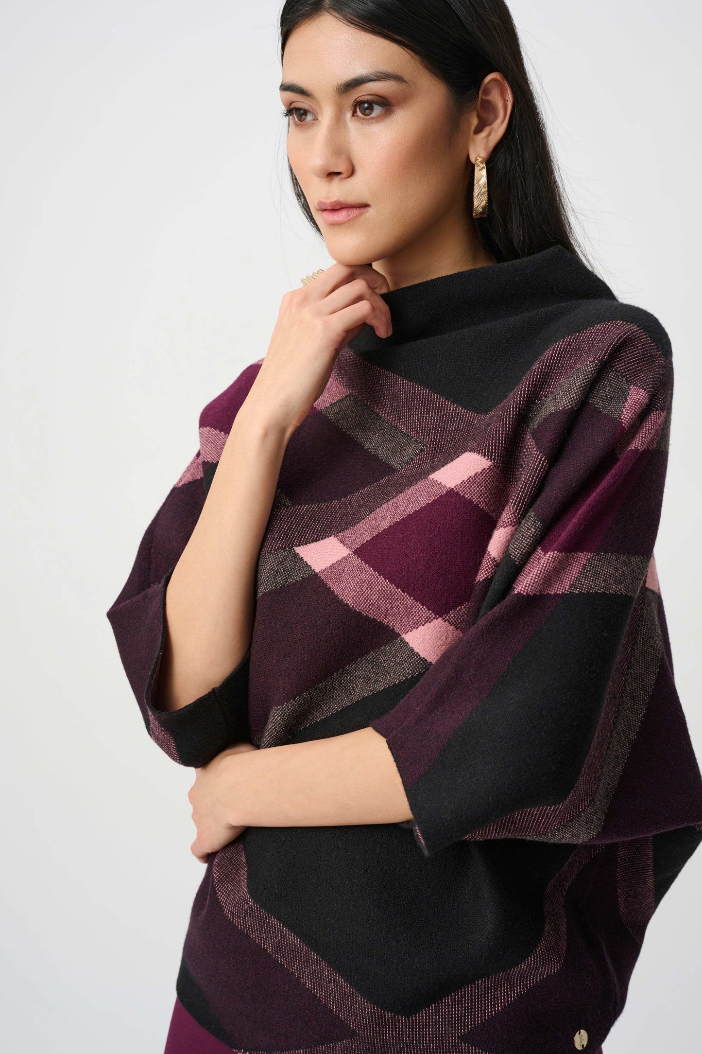 Brushed Plaid Funnel Neck Sweater